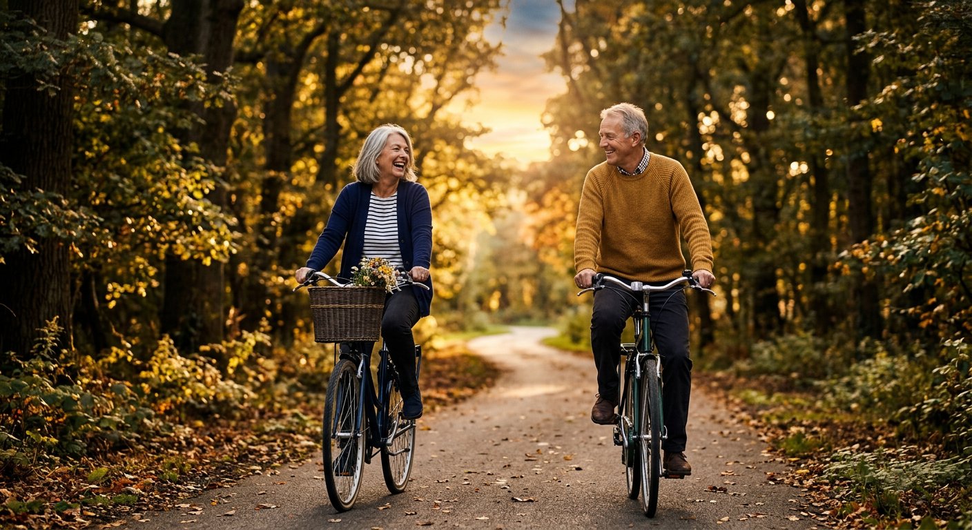 A senior couple enjoying an active retirement outdoors